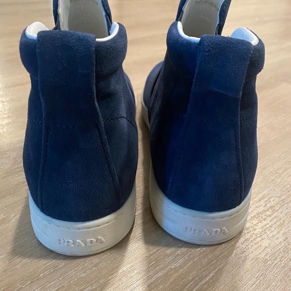 Prada Suede High-Top Slip-On Sneaker, Navy - Picture 4 of 8